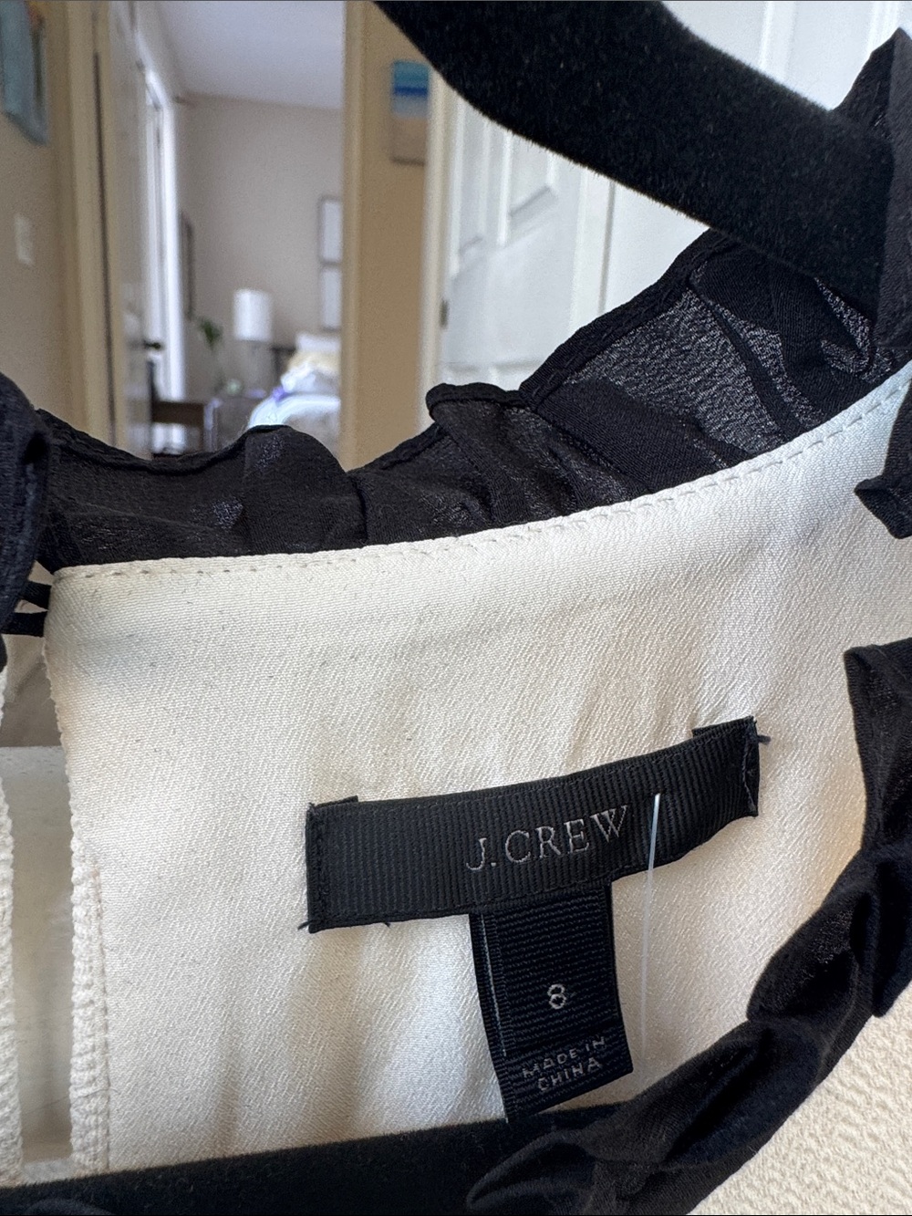 J. Crew Cream Shift Dress with Black Ruffle Trim - Picture 4 of 10